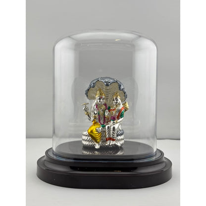 999 Pure Silver Vishnu & Lakshmi Idol in Protective Acrylic