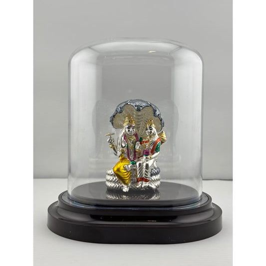 999 Pure Silver Vishnu & Lakshmi Idol in Protective Acrylic
