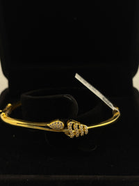 Load image into Gallery viewer, 925 Sterling Silver Gold Plated CZ Leaf Open Bangle Bracelet
