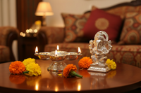 Load image into Gallery viewer, Silver Diya Design 3 34gm – Traditional Pooja Lamp for Temple &amp; Festivals
