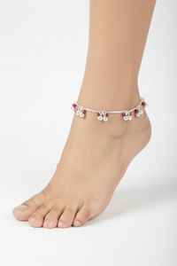 Load image into Gallery viewer, Ruby Blossom Double Chain Silver Anklet – 99.9% Pure Silver – Weight:25g
