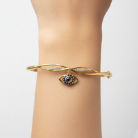 Load image into Gallery viewer, 925 Sterling Silver Gold Plated Evil Eye Charm Open Bangle Bracelet
