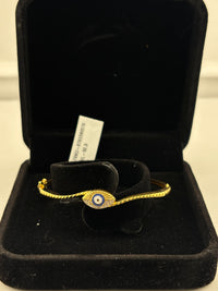 Load image into Gallery viewer, 925 Sterling Silver Gold Plated Evil Eye CZ Open Bangle Bracelet
