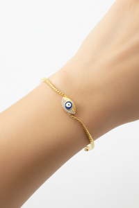Load image into Gallery viewer, 925 Sterling Silver Gold Plated Evil Eye CZ Open Bangle Bracelet
