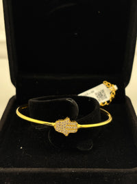 Load image into Gallery viewer, 925 Sterling Silver Gold Plated Hamsa Hand CZ Open Bangle Bracelet
