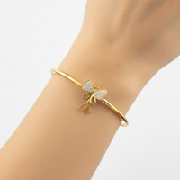 Load image into Gallery viewer, 925 Sterling Silver Gold Plated Butterfly CZ Open Bangle Bracelet
