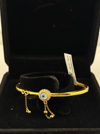 Load image into Gallery viewer, 925 Sterling Silver Gold Plated Evil Eye Charm Open Bangle Bracelet
