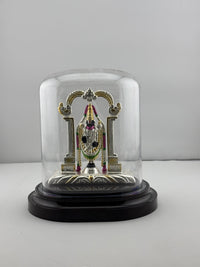 Load image into Gallery viewer, 999 Pure Silver Balaji Idol in Protective Acrylic Dome – Lord Venkateswara Murti with Purple Details for Pooja 51G
