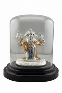 Load image into Gallery viewer, 999 Pure Silver Pancha Mukhi Hanuman Idol in Protective Acrylic Dome – Five-Faced Murti for Temple &amp; Home Mandir 58G
