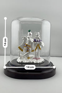Load image into Gallery viewer, 999 Pure Silver Radha Krishna Idol in Protective Acrylic Dome  – Divine Couple Murti with Purple Details
