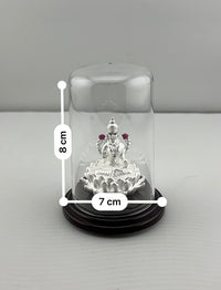 Load image into Gallery viewer, 999 Pure Silver Goddess Lakshmi Idol 9gm in Protective Acrylic Dome – Floral Laxmi Murti for Diwali &amp; Pooja
