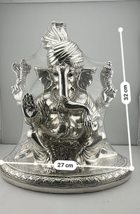 Load image into Gallery viewer, 999 Pure Silver Lord Ganesha Idol with Turban Design – Ganpati Murti

