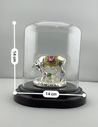 Load image into Gallery viewer, 999 Pure Silver Cow &amp; Calf Idol in Protective Acrylic Dome 42G– Sacred Gomata Murti for Home Mandir &amp; Gifting
