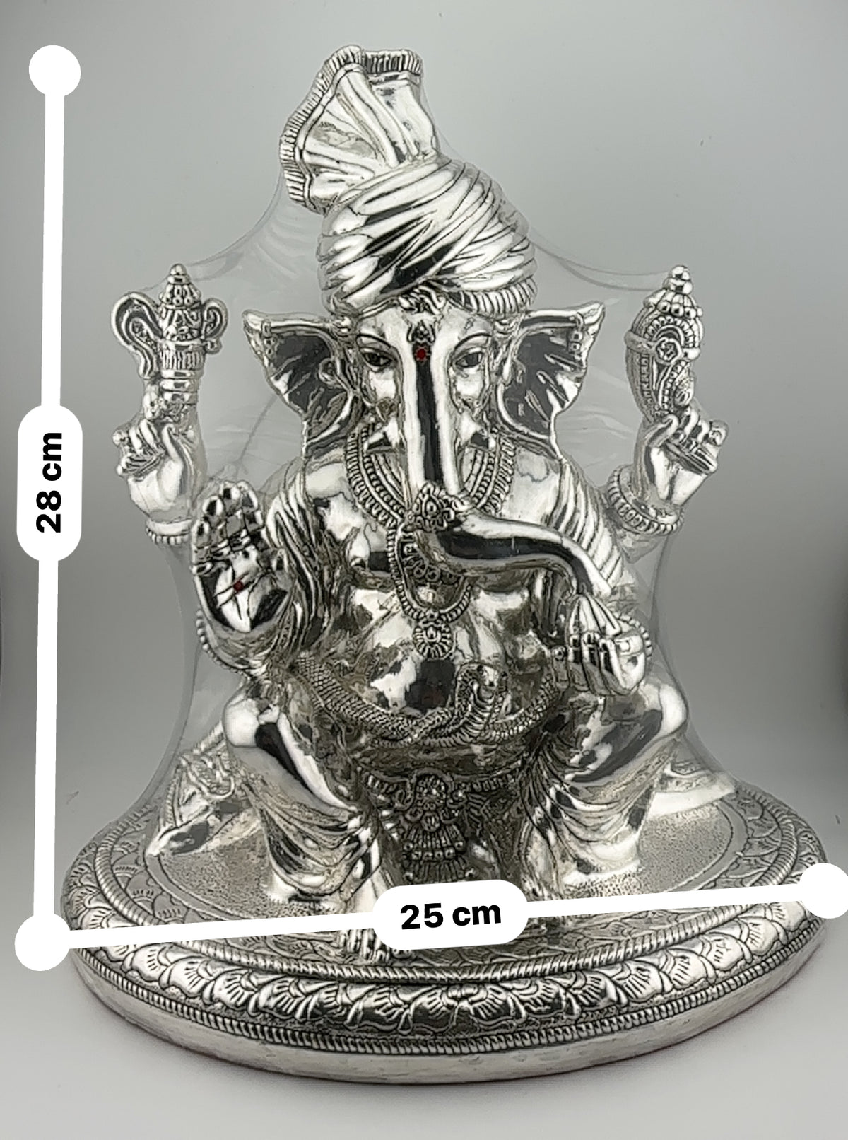 Silver 99.9% pure Ganesha with silver base idol (KA076)