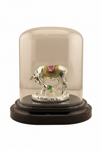 Load image into Gallery viewer, 999 Pure Silver Cow &amp; Calf Idol in Protective Acrylic Dome 42G– Sacred Gomata Murti for Home Mandir &amp; Gifting
