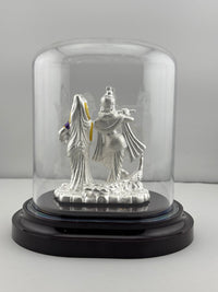 Load image into Gallery viewer, 999 Pure Silver Radha Krishna Idol – Divine Couple Murti with Purple Details
