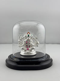 Load image into Gallery viewer, 999 Pure Silver Pancha Mukhi Hanuman Idol 20gm in Protective Acrylic Dome – Five-Faced Murti for Temple &amp; Pooja
