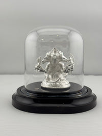 Load image into Gallery viewer, 999 Pure Silver Pancha Mukhi Hanuman Idol 20gm in Protective Acrylic Dome – Five-Faced Murti for Temple &amp; Pooja
