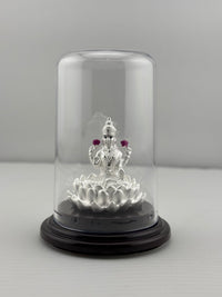 Load image into Gallery viewer, 999 Pure Silver Goddess Lakshmi Idol 9gm in Protective Acrylic Dome – Floral Laxmi Murti for Diwali &amp; Pooja
