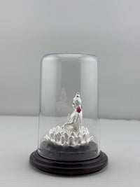 Load image into Gallery viewer, 999 Pure Silver Goddess Lakshmi Idol 9gm in Protective Acrylic Dome – Floral Laxmi Murti for Diwali &amp; Pooja

