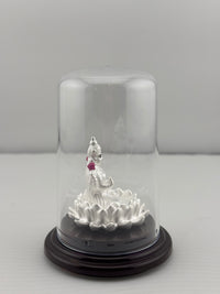 Load image into Gallery viewer, 999 Pure Silver Goddess Lakshmi Idol 9gm in Protective Acrylic Dome – Floral Laxmi Murti for Diwali &amp; Pooja
