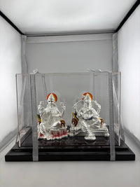 Load image into Gallery viewer, 999 Pure Silver Ganesha &amp; Lakshmi Idol 300gm – Prosperity Murti for Diwali &amp; Temple Décor
