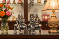 Load image into Gallery viewer, Silver Ganesh Lakshmi Idol 50gm – Spiritual Ganesh Lakshmi Murti for Temple Decor &amp; Festivals
