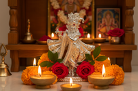 Load image into Gallery viewer, Silver Lord Krishna Idol  – Spiritual Krishna Murti for Temple Decor &amp; Festivals
