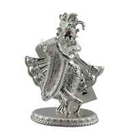 Load image into Gallery viewer, Silver Lord Krishna Idol – Spiritual Krishna Murti for Temple Decor &amp; Festivals
