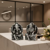 Load image into Gallery viewer, Silver Ganesh Lakshmi Idol 72gm – Spiritual Ganesh Lakshmi Murti for Temple Decor &amp; Festivals
