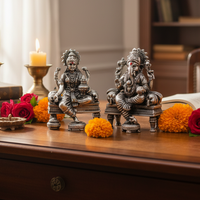 Load image into Gallery viewer, Silver Ganesh Lakshmi Idol 50gm – Spiritual Ganesh Lakshmi Murti for Temple Decor &amp; Festivals

