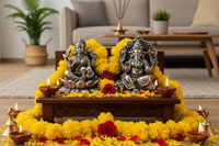 Load image into Gallery viewer, Silver Ganesh Lakshmi Idol 150gm – Spiritual Ganesh Lakshmi Murti for Temple Decor &amp; Festivals
