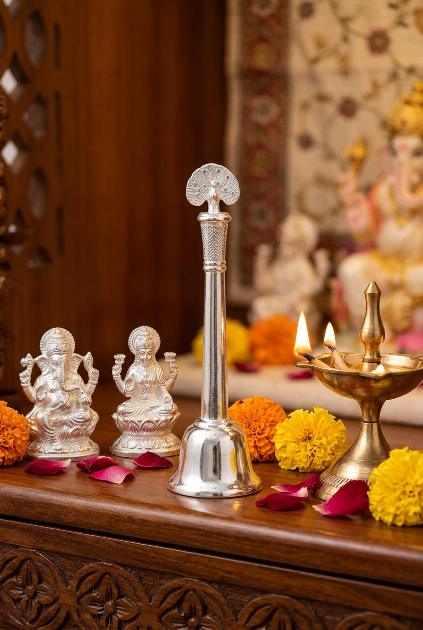 Silver Pooja Bell with Plain Detailing – 50g