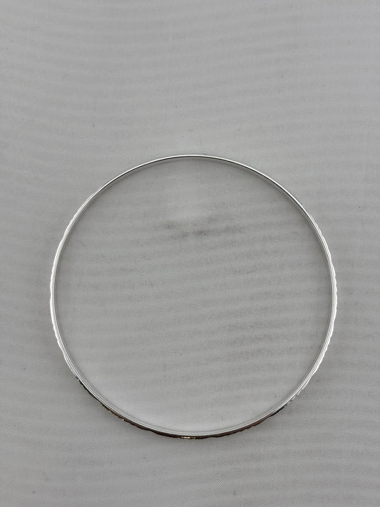 925 sterling silver polished round wire bangle with lock, 61mm