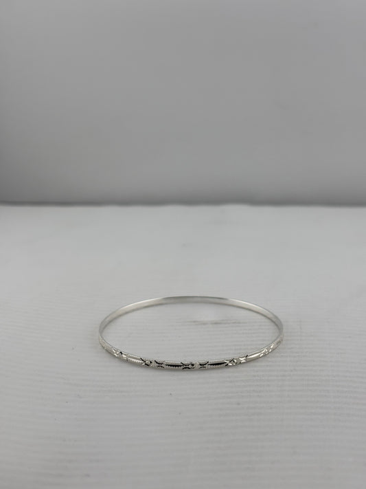 925 Sterling Silver Bangle - Diamond-Cut Sparkle, Thin Band, 60mm