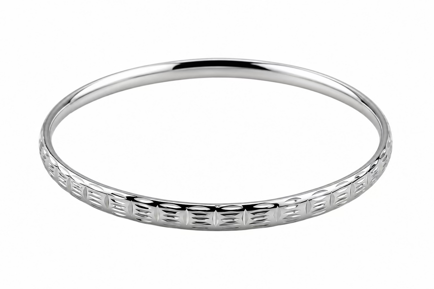 925 Sterling Silver Bangle - Diamond-Cut Segment, 58mm