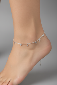 Load image into Gallery viewer, Star Heart Charm Silver Anklet – 99.9% Pure Silver – Adjustable – Lightweight Dual Chain – 12g
