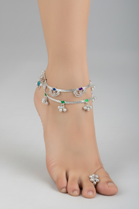 Load image into Gallery viewer, Rainbow Floral Layered Silver Anklet – 99.9% Pure Silver – Adjustable – 53.22 g
