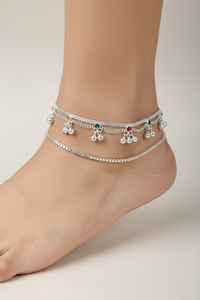 Load image into Gallery viewer, Color Pop Charm Silver Anklet – 99.9% Pure Silver – Adjustable – Multicolor Stones – 43g
