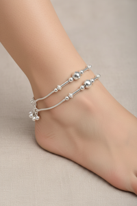 Load image into Gallery viewer, Beaded Bar Center Anklet – 925 Sterling Silver – Adjustable – 23g
