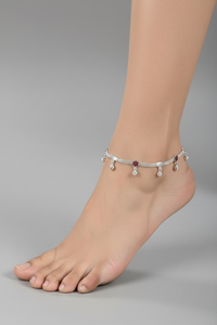 Load image into Gallery viewer, Floral Charm Anklet – 925 Sterling Silver – Pink &amp; Red Stone Design – 22g
