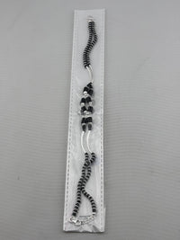 Load image into Gallery viewer, Curved Connector Black Beaded Nazariya Anklet in 925 Sterling Silver
