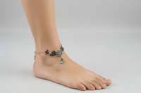 Load image into Gallery viewer, Multicolor Floral Statement Anklet – 925 Sterling Silver – Green &amp; Pink Stone Design – 31g
