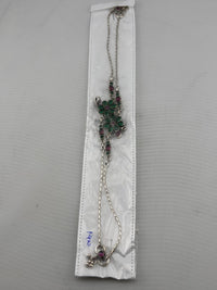 Load image into Gallery viewer, Floral Drop Anklet – 925 Sterling Silver – Green &amp; Pink Stone Design – 26g
