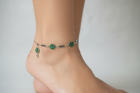 Load image into Gallery viewer, Floral Drop Anklet – 925 Sterling Silver – Green &amp; Pink Stone Design – 26g
