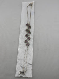 Load image into Gallery viewer, Oxidised Pink Stone Anklet – 925 Sterling Silver – Vintage Floral Link Design – 20g
