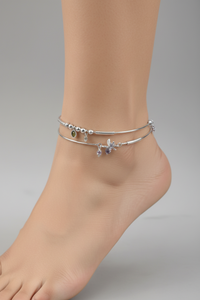 Load image into Gallery viewer, Adjustable Charm Anklet Pair – 925 Sterling Silver Wire Anklet with Stone Charms – 27g
