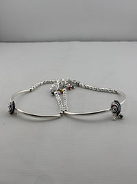 Load image into Gallery viewer, Adjustable Kada Anklet Pair with Stone Charms – 925 Sterling Silver Beaded Anklet – 57g
