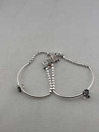 Load image into Gallery viewer, Adjustable Kada Anklet Pair with Stone Charms – 925 Sterling Silver Beaded Anklet – 57g
