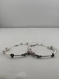 Load image into Gallery viewer, Designer Kada Anklet Pair with Enamel Charms – 925 Sterling Silver Adjustable Anklet – 43g
